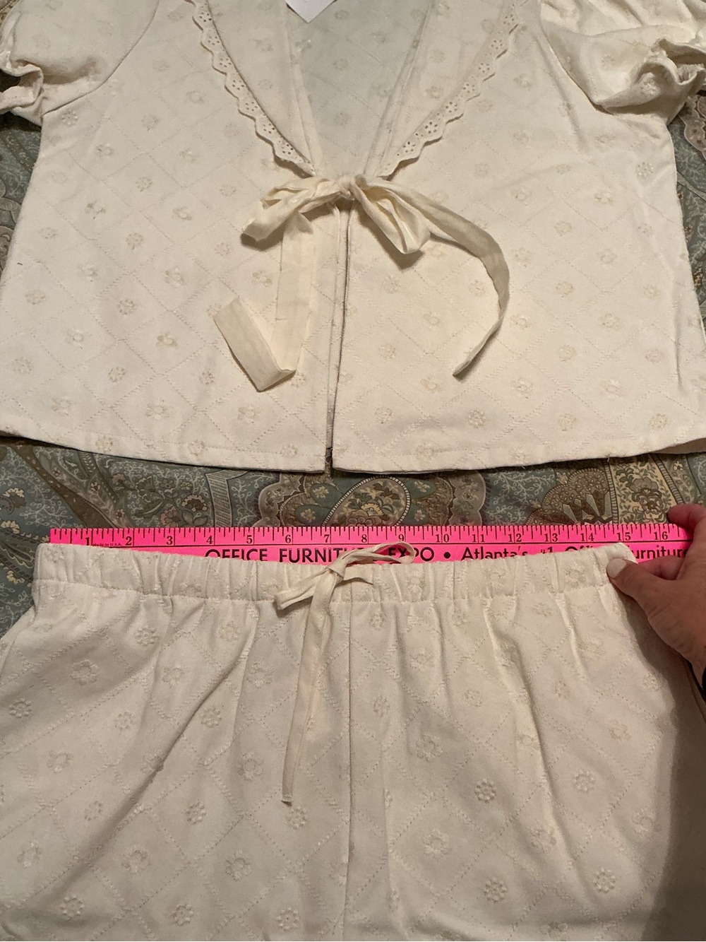 Caroline Constas XS Eyelet Denim Set Matching Shorts & Tie Front Top NWT - Picture 12 of 15